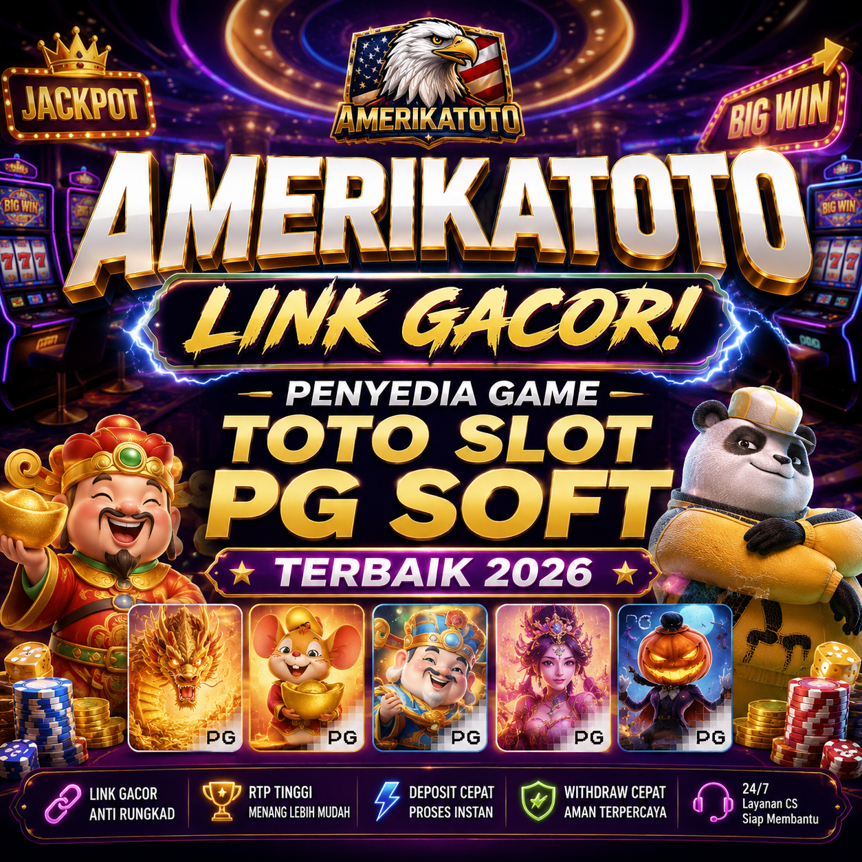 AMERIKATOTO Gacor! Link Penyedia Game Toto Slot PG Soft Terbaik 2026